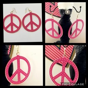 Large Pink Peace Sign Earrings new